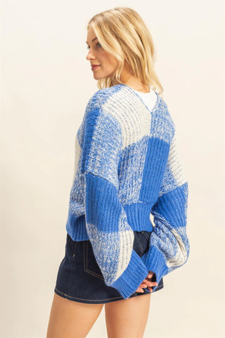 SC Blue/Cream Two-Tone Checkered Sweater Cardigan Final Sale