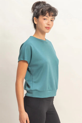 SC Dark Teal Crew Neck Short Dolman Sleeve Top FINAL SALE