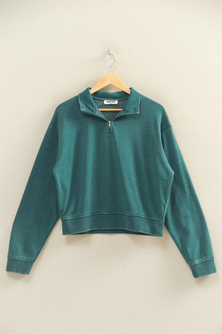 Dark Teal Half-Zip Burnout French Terry Pullover