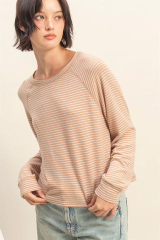 SC Dark Taupe/Cream Striped Raglan Long Sleeve Top FINAL SALE