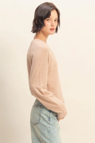 SC Dark Taupe/Cream Striped Raglan Long Sleeve Top FINAL SALE