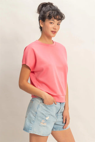 SC Taffy Pink Crew Neck Short Dolman Sleeve Top FINAL SALE