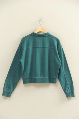 Dark Teal Half-Zip Burnout French Terry Pullover