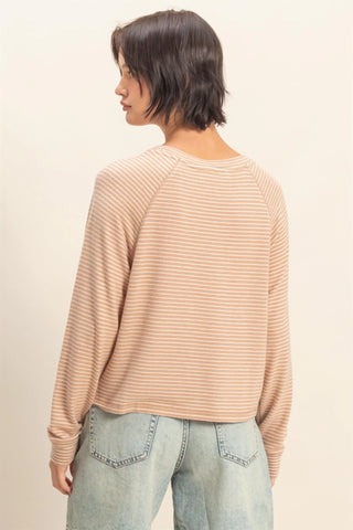 SC Dark Taupe/Cream Striped Raglan Long Sleeve Top FINAL SALE