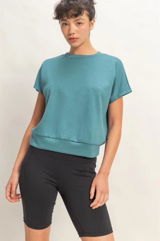 SC Dark Teal Crew Neck Short Dolman Sleeve Top FINAL SALE