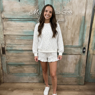 SC Ivory Floral Printed Knit Comfy Top & Shorts Set