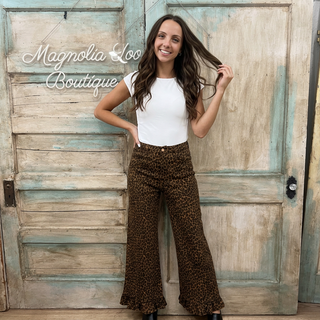 Leopard Print Ruffled Hem Jeans