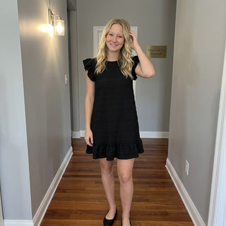 Solid Black Ruffled Sleeveless Dress