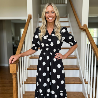 Simply Southern Sky Black Polka Dot Midi Dress w/ Pockets