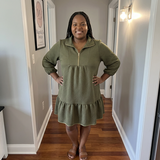 Curvy Olive 3/4 Zip Textured Dress