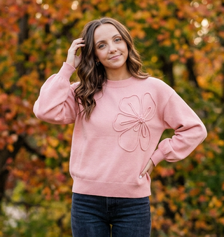 Pink Sweater with Flower Applique