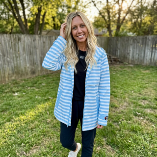 LULU MAC HOODED RAINCOAT DARBY BLUE/WHITE STRIPE