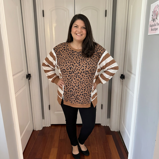 Curvy Leopard Striped Colorblock Loose Fit Sweatshirt