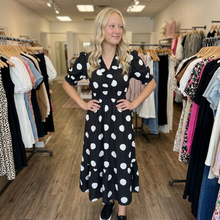 Simply Southern Sky Black Polka Dot Midi Dress w/ Pockets