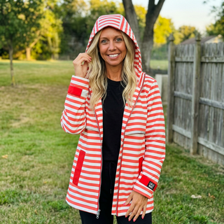 LULU MAC HOODED RAINCOAT DARBY RED/WHITE STRIPE