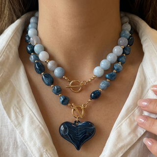 Blue 2 Piece Glass Beaded Necklace Set