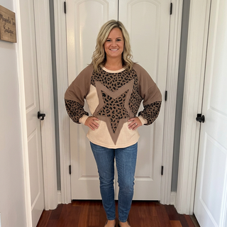 Leopard Colorblock Star Patchwork Oversized Sweatshirt