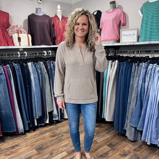 Taupe Ribbed Henley Knit Top