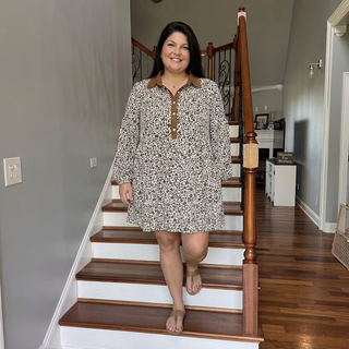 Curvy Button Down Leopard V-Neck Dress