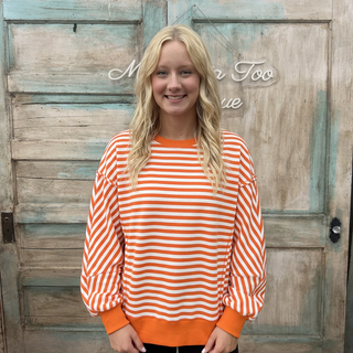 Orange Striped Exposed Seam Sweatshirt