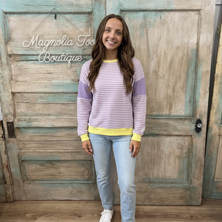 Purple Striped Knit Top w/ Yellow Contrast