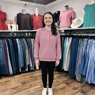 Mauve Ribbed Henley Knit Top