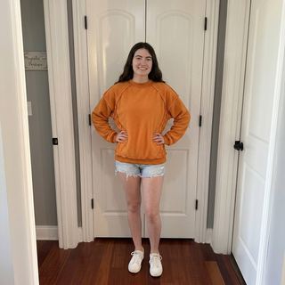 Orange Exposed Seam Mock Neck Sweatshirt