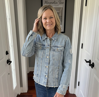 Distressed Raw Hem Light Denim Jacket
