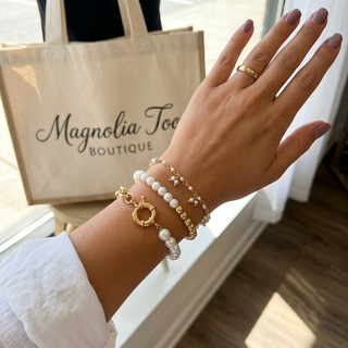 3 Piece Pearl/Gold Beaded Bracelet Set