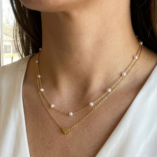 2 Piece Heart and Pearl Layered Necklaces