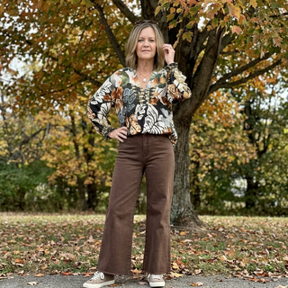 Espresso Acid Washed Frayed Cutoff Hem Straight Wide Pants