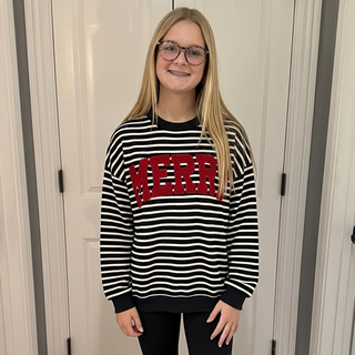 Black Striped Merry Appliqué Sweatshirt
