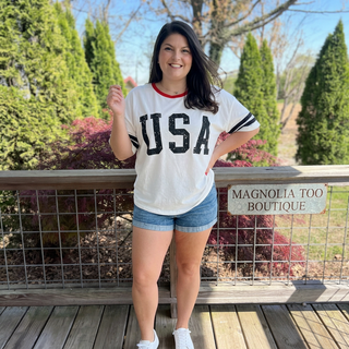 Curvy White Retro USA Tee