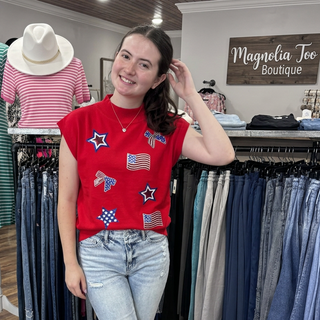 Patriotic Sequin Patched High Neck Top