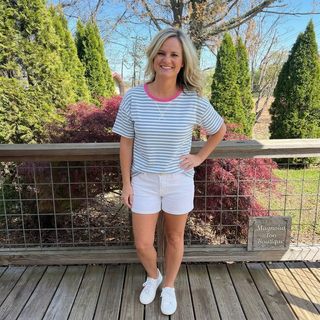 Sky Blue Oversized Terry Striped Top FINAL SALE