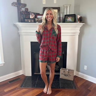 Red Plaid Contrast Pajama Set
