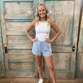 Blue Gingham Shorts w/ Lace Trim down Sides