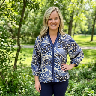 Midnight Abstract Print Split Neck Blouse