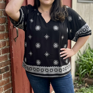 Curvy Black Boho Chic V Neck Top Final Sale