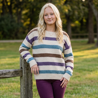 Pintuck Multi Color Striped Sweater