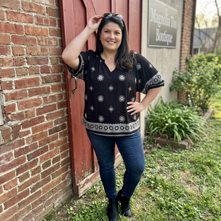 Curvy Black Boho Chic V Neck Top Final Sale