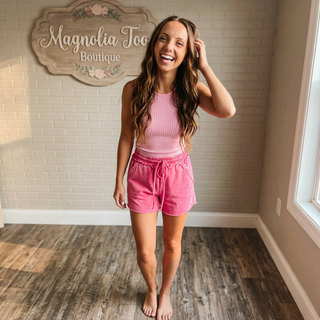 SC Pink Mineral Washed Raw Hem Shorts FINAL SALE