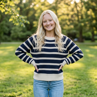 Eggplant Waffle Striped Sweater
