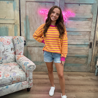 Goldenrod/Pink Striped Loose Fit Sweater