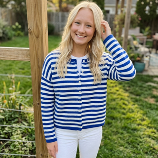 Royal Striped Button Down Sweater Cardigan
