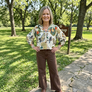Cream Paisley Puff Sleeve Top