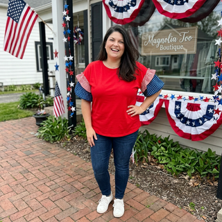 Curvy Stars and Stripes Puff Sleeve Top