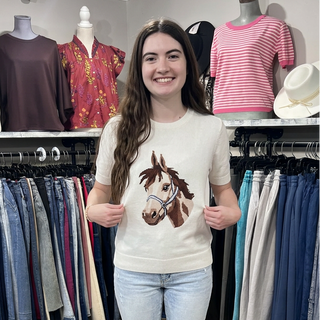 Western Horse Print Short Sleeve Sweater
