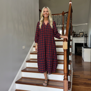 Red Checkered Midi Dress