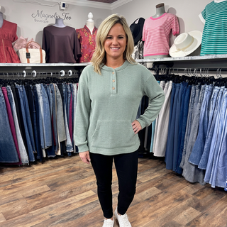 Light Sage Ribbed Henley Knit Top